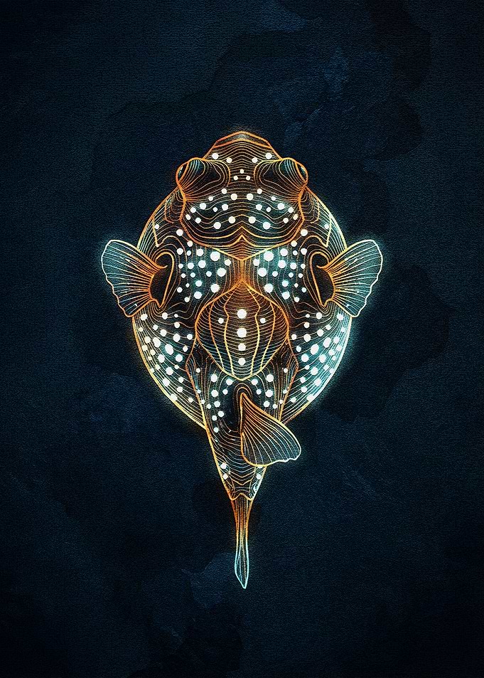 Abstract Fish Illustration on Dark Background