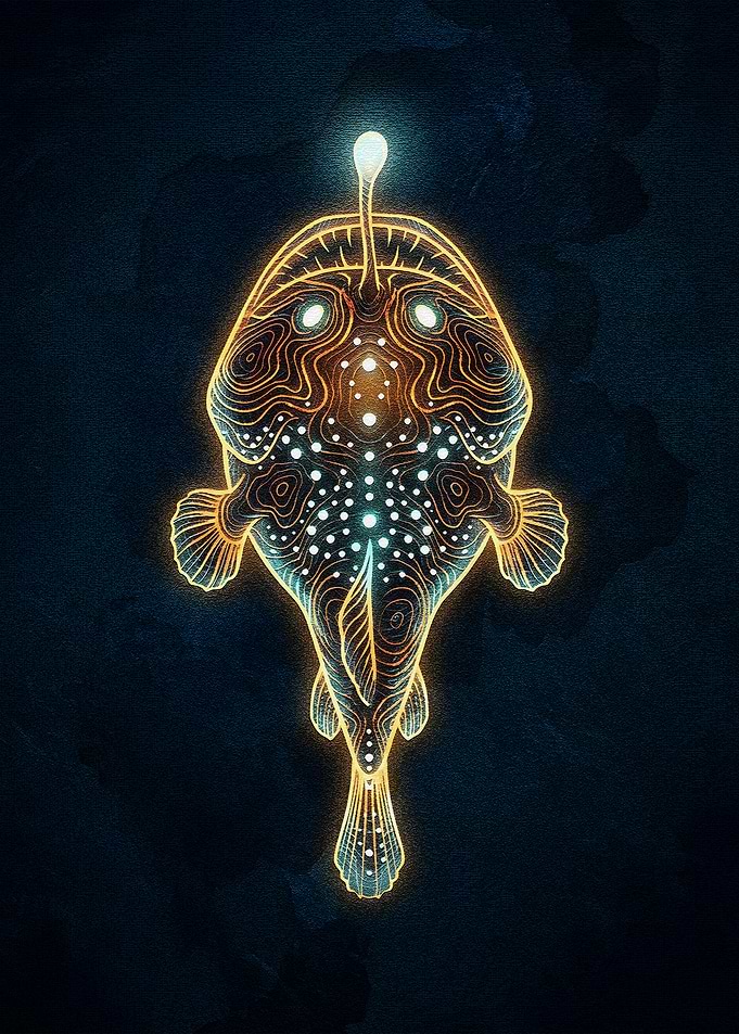 Anglerfish Illustration on Dark Background