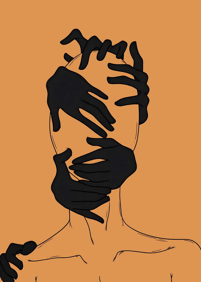 Figure with hands covering face