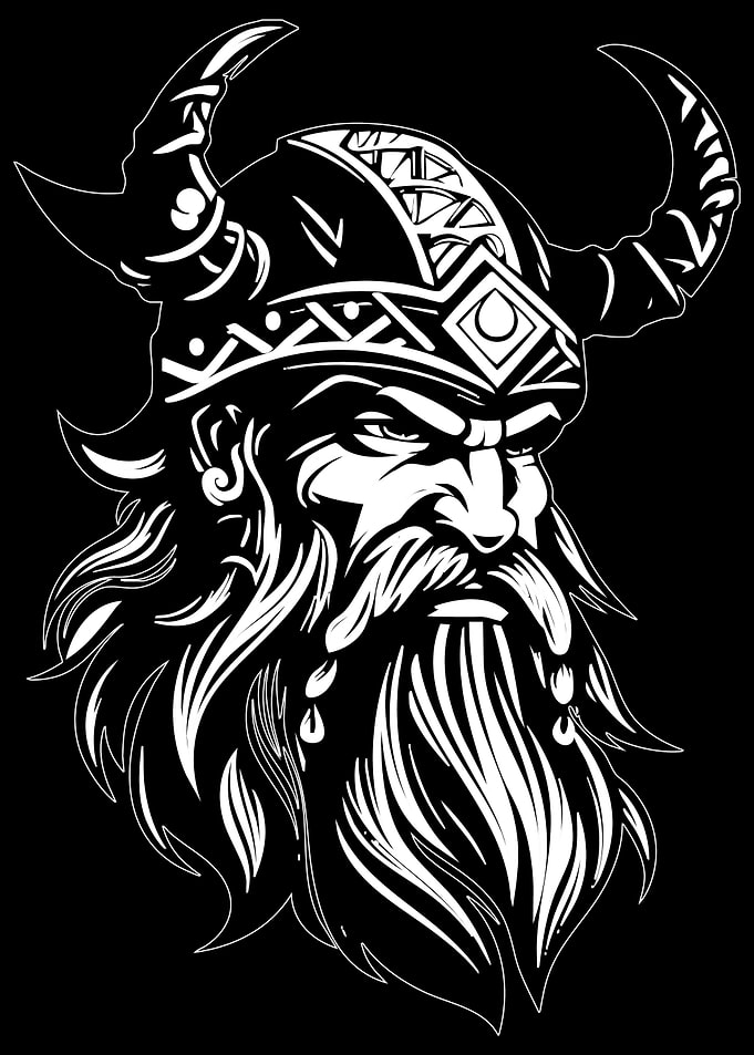 Viking Warrior Portrait Black and White
