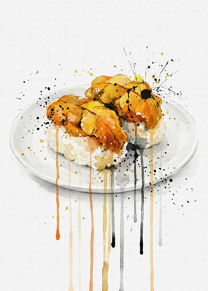 Kue Nigiri Sushi Watercolor Painting