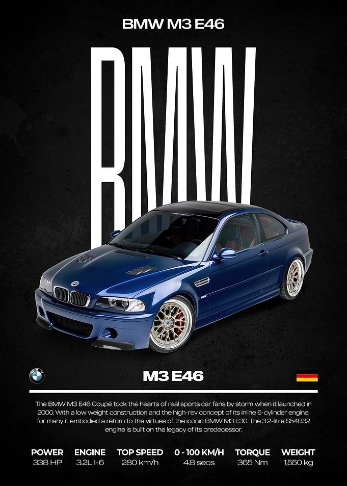 BMW M3 E46 Car Poster