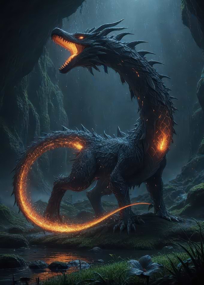 Fiery Dragon in Dark Forest