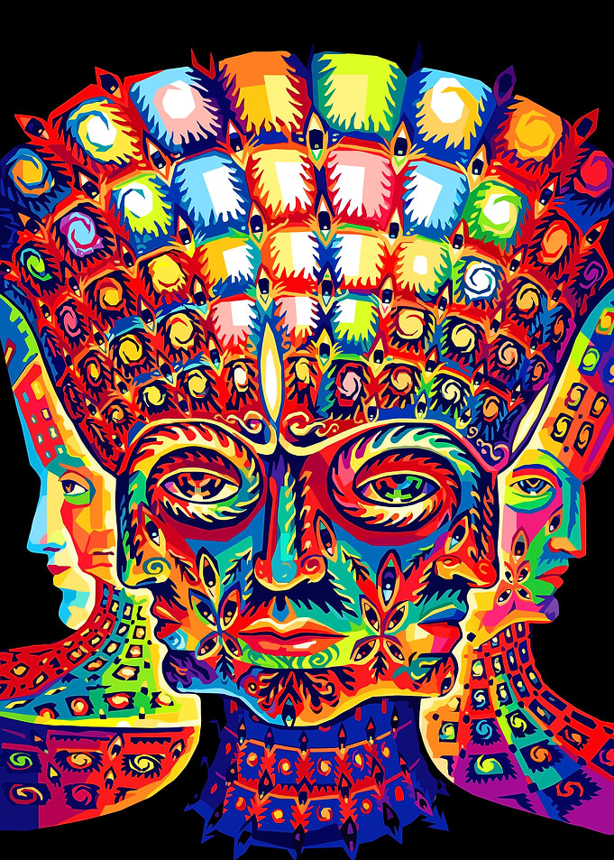 Psychedelic Faces Abstract Art