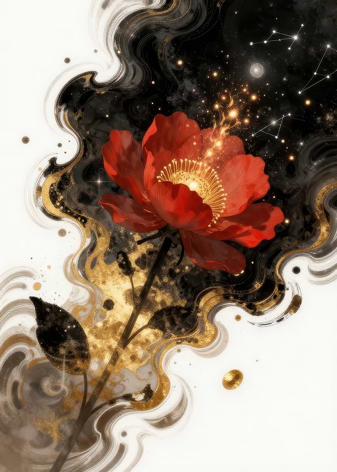 Red Flower with Celestial Background