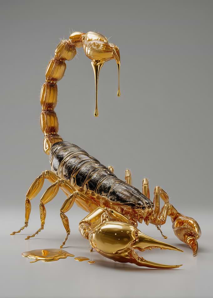Golden Scorpion with Dripping Liquid