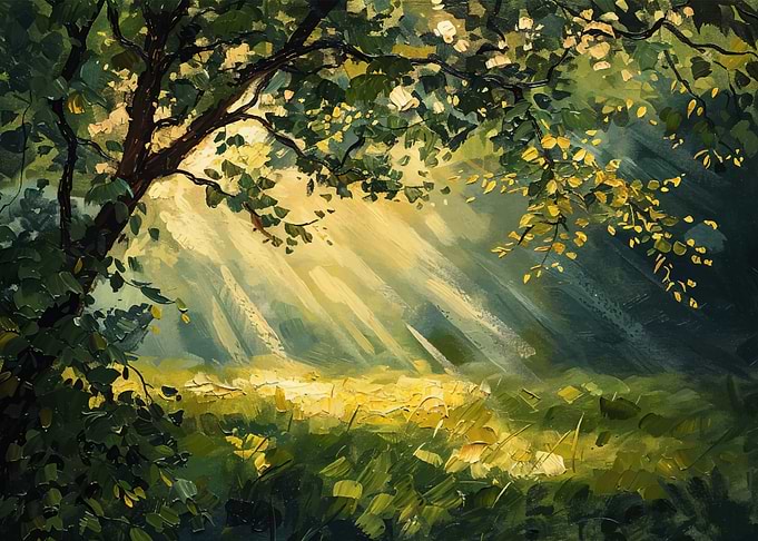 Sunlit Forest Glade Painting