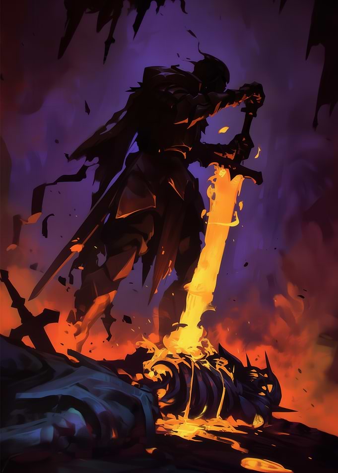 Dark Knight with Flaming Sword