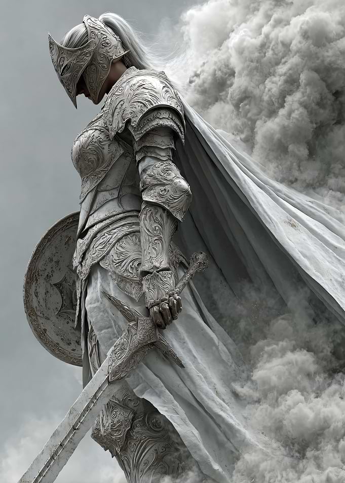 White Knight in Armor with Sword