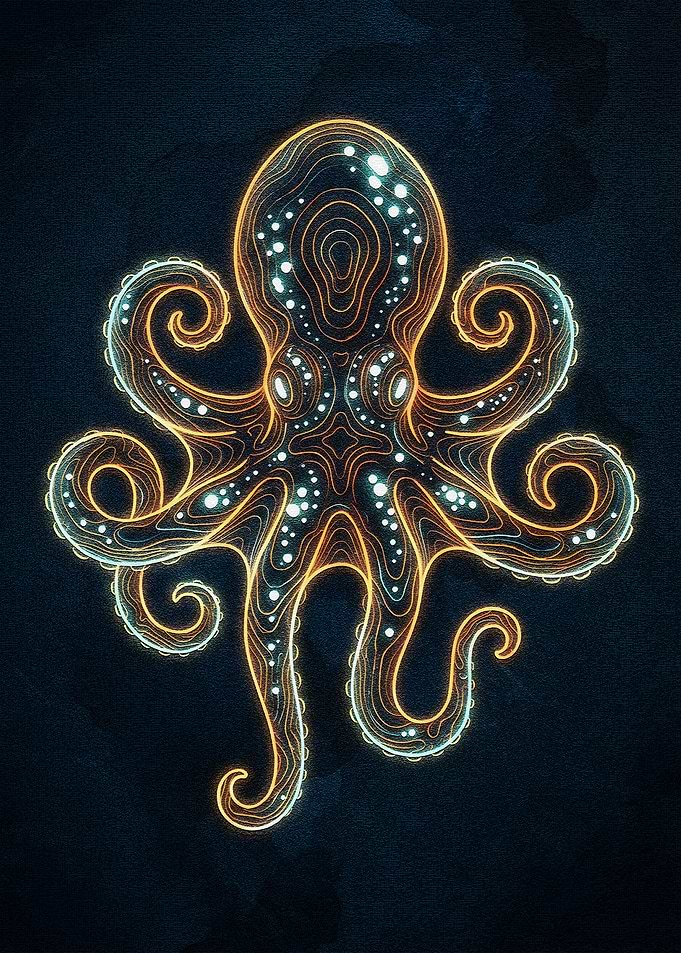 Abstract Octopus Illustration on Dark Background