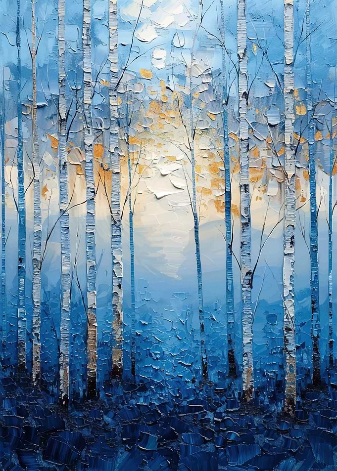 Blue Birch Forest Painting