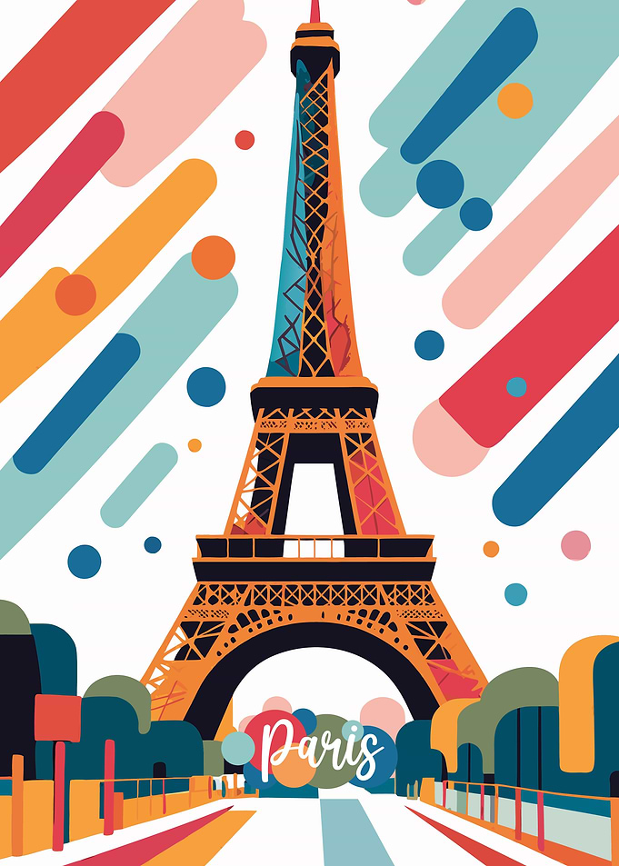 Colorful Eiffel Tower Paris Illustration