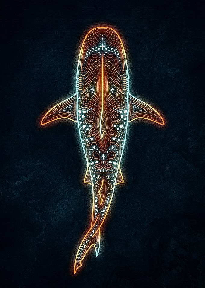 Abstract Shark Art on Dark Background