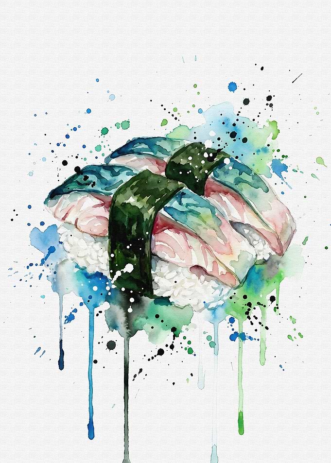 Watercolor Saba Sushi Nigiri Art