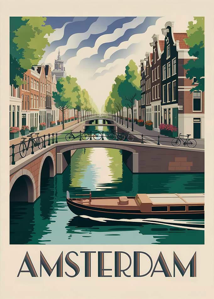 Amsterdam Canal Art Deco Illustration
