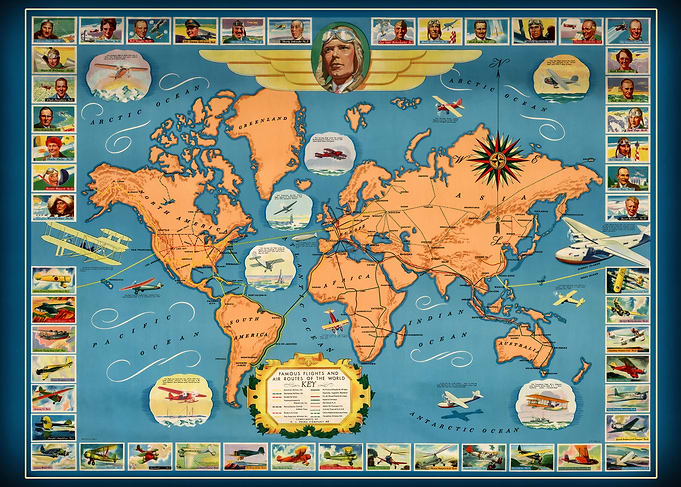 Vintage World Map with Air Routes