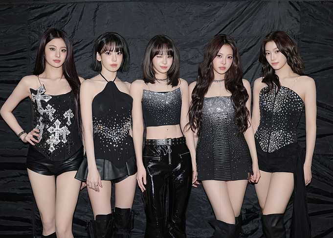 Five Women in Black Outfits LE SSERAFIM