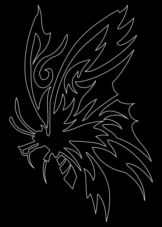 Abstract Butterfly White Outline on Black