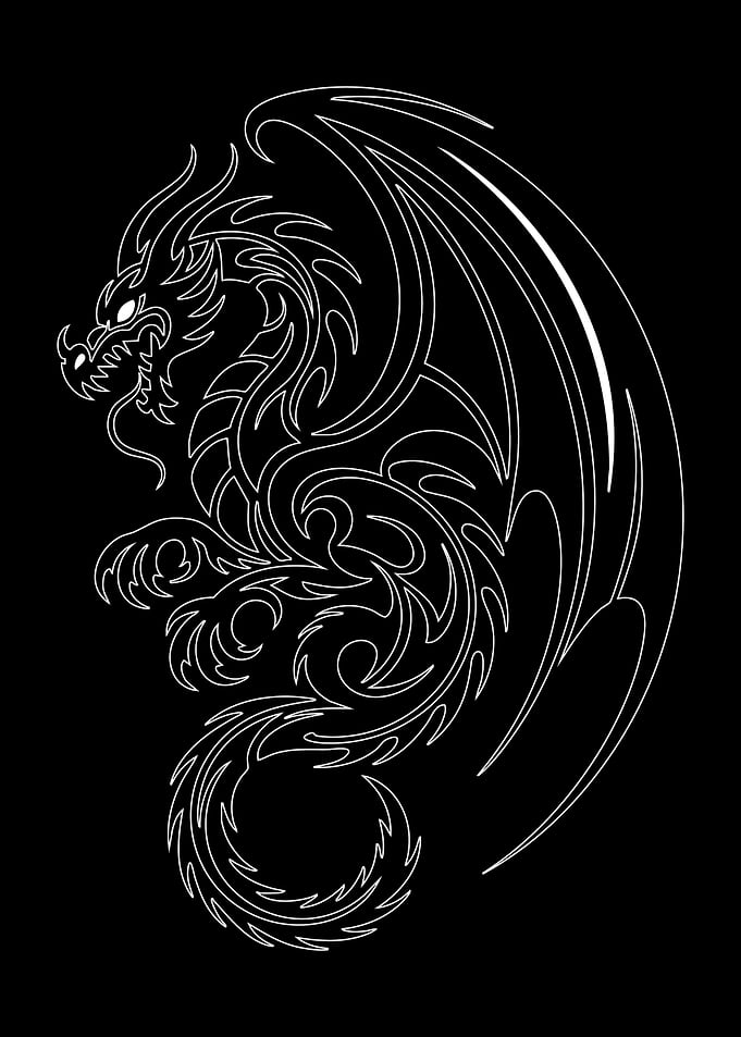 Dragon Outline on Black Background