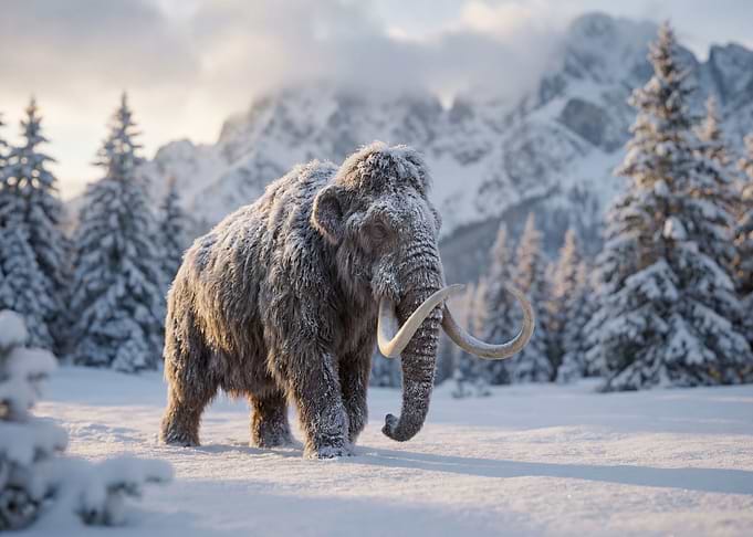 Woolly Mammoth in Winter Landscape
