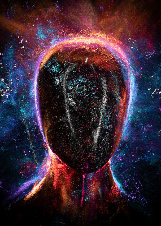 Abstract Figure with Cosmic Aura