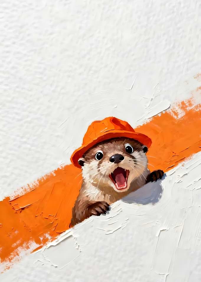 Otter with Orange Hat Painting