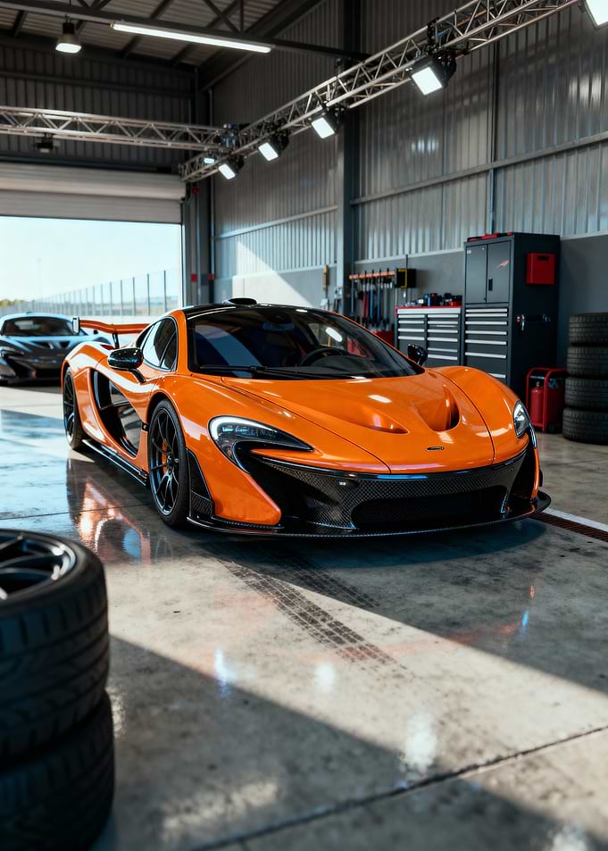 Orange McLaren P1 in Garage