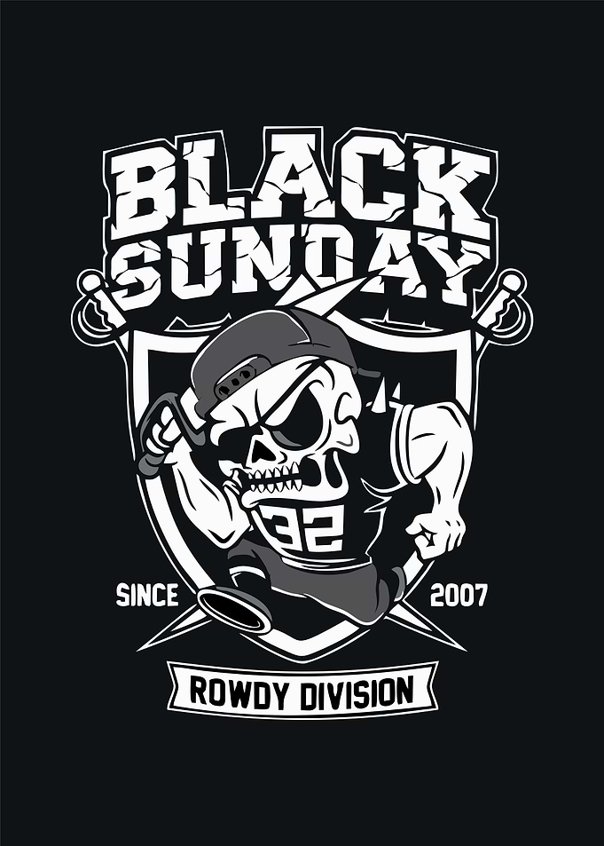 Black Sunday Rowdy Division Skull Graphic