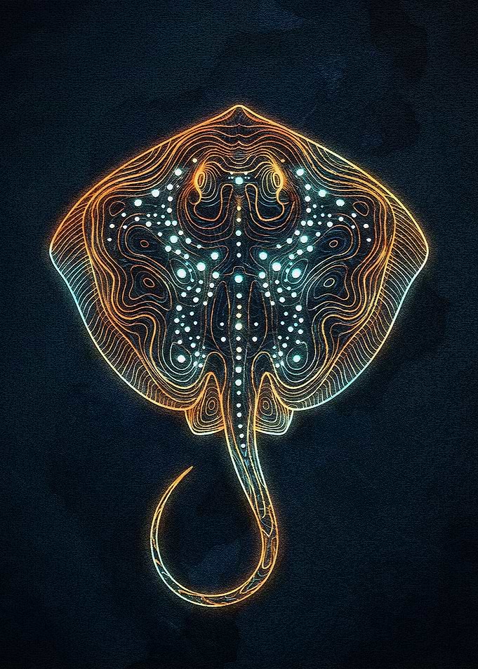 Abstract Stingray Illustration on Dark Background