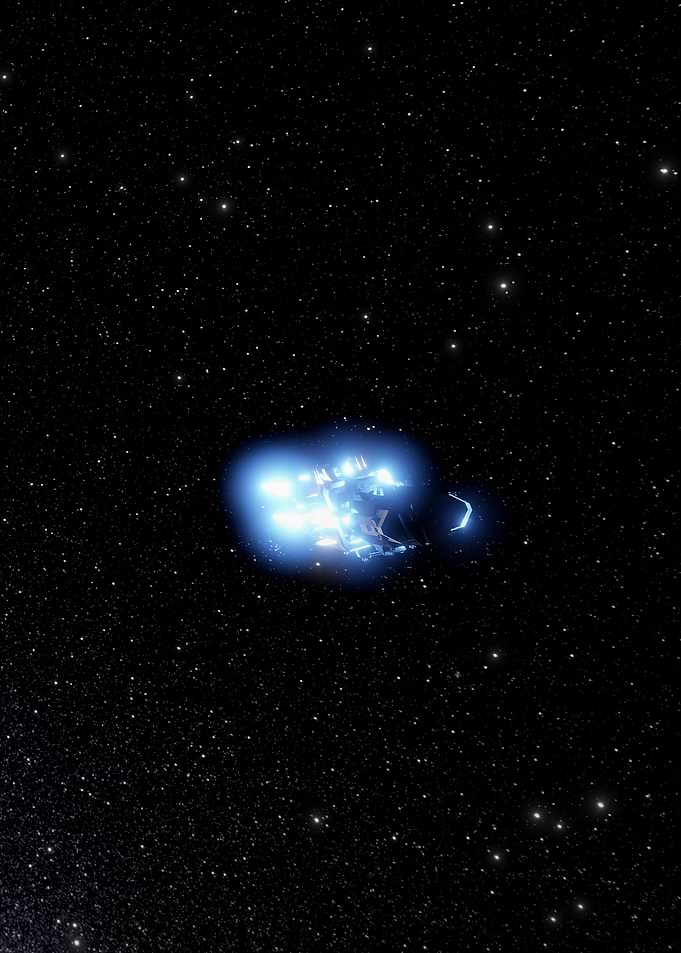 Spaceship in Deep Space with Stars