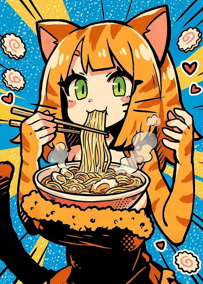 Anime Cat Girl Eating Ramen