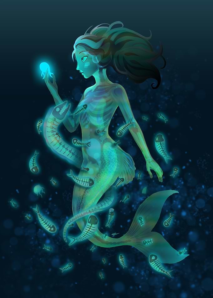 Ethereal Mermaid with Fish Skeletons