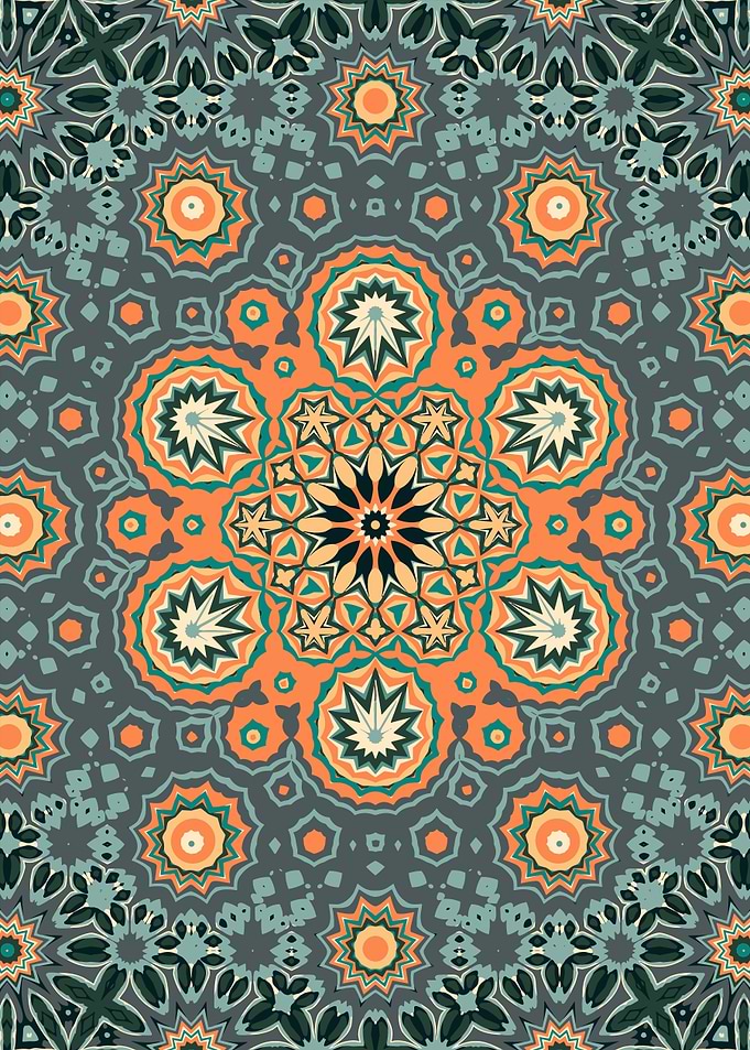 Geometric Mandala Pattern in Orange and Gray