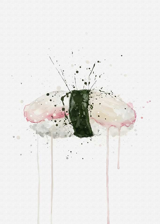 Watercolor Sushi Mirugai Nigiri Art