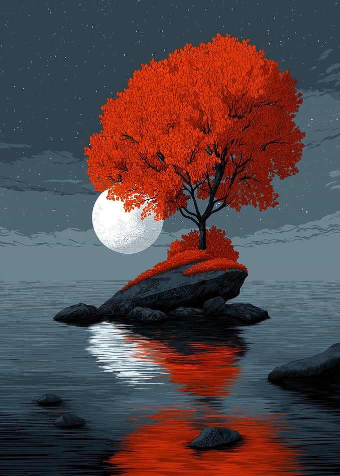 Orange Tree Island at Night