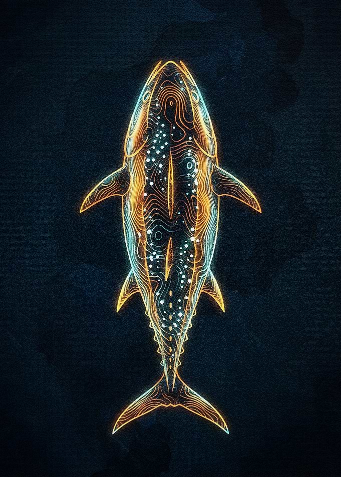 Abstract Fish Art on Dark Background