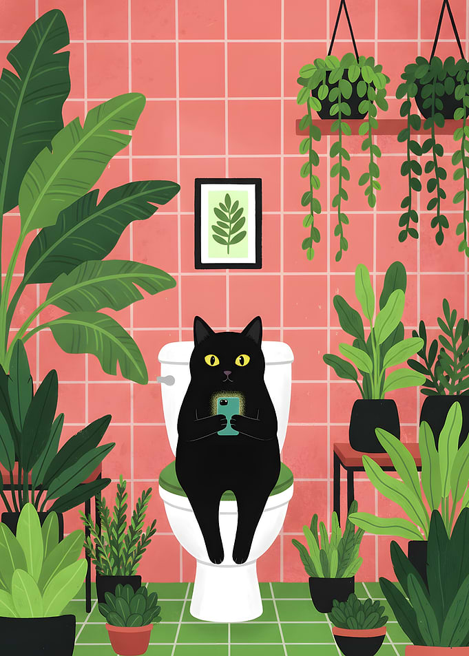Cat on Toilet with Phone