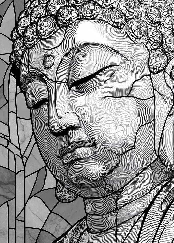 Monochrome Buddha Statue Line Art