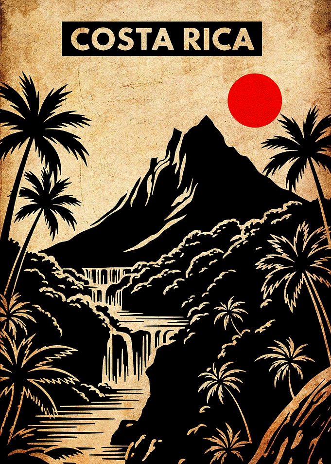 Costa Rica Vintage Travel Poster