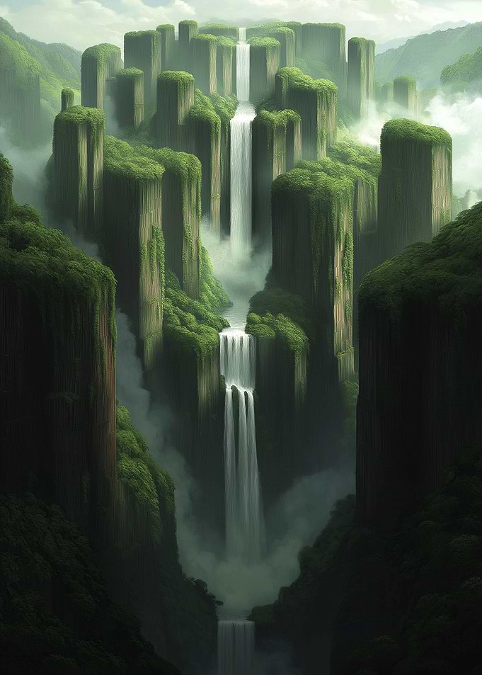Lush Green Waterfall Landscape