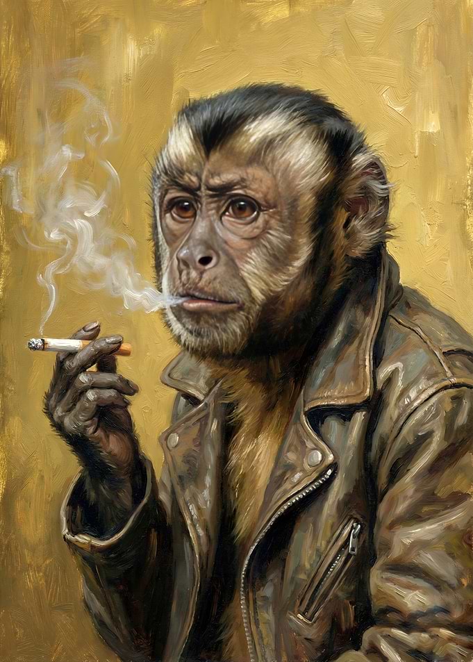 Monkey in Leather Jacket Smoking