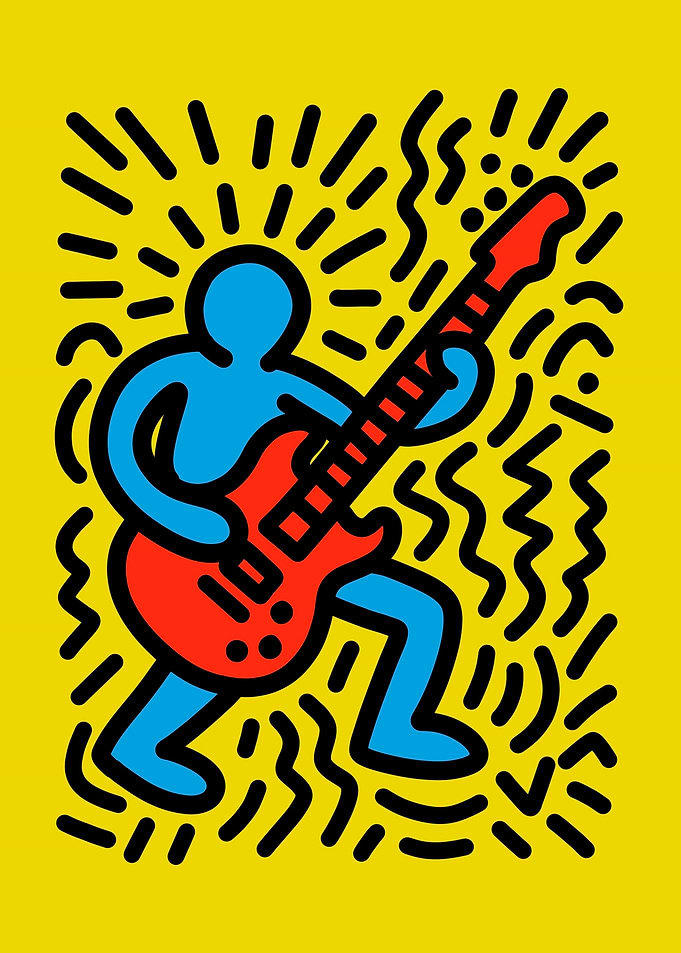 Blue Figure Playing Red Guitar