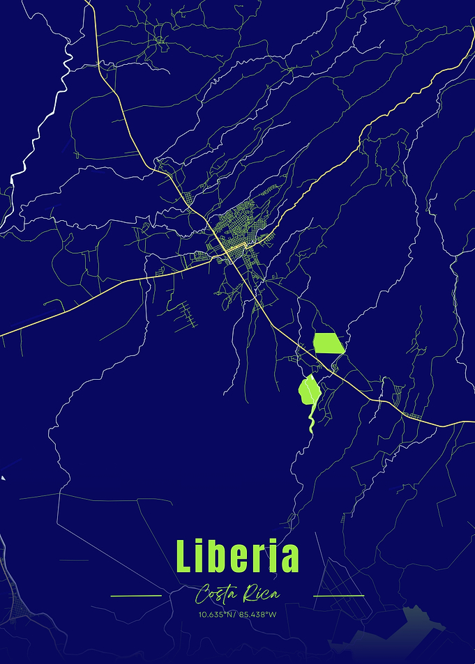 Liberia, Costa Rica Map Art