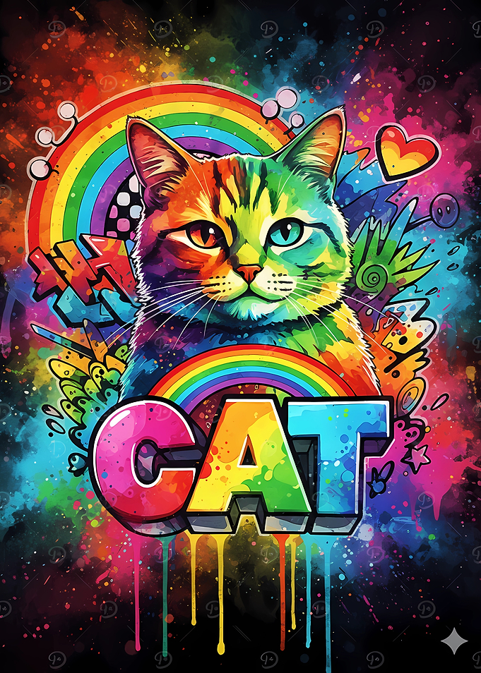 Rainbow Cat Colorful Digital Art