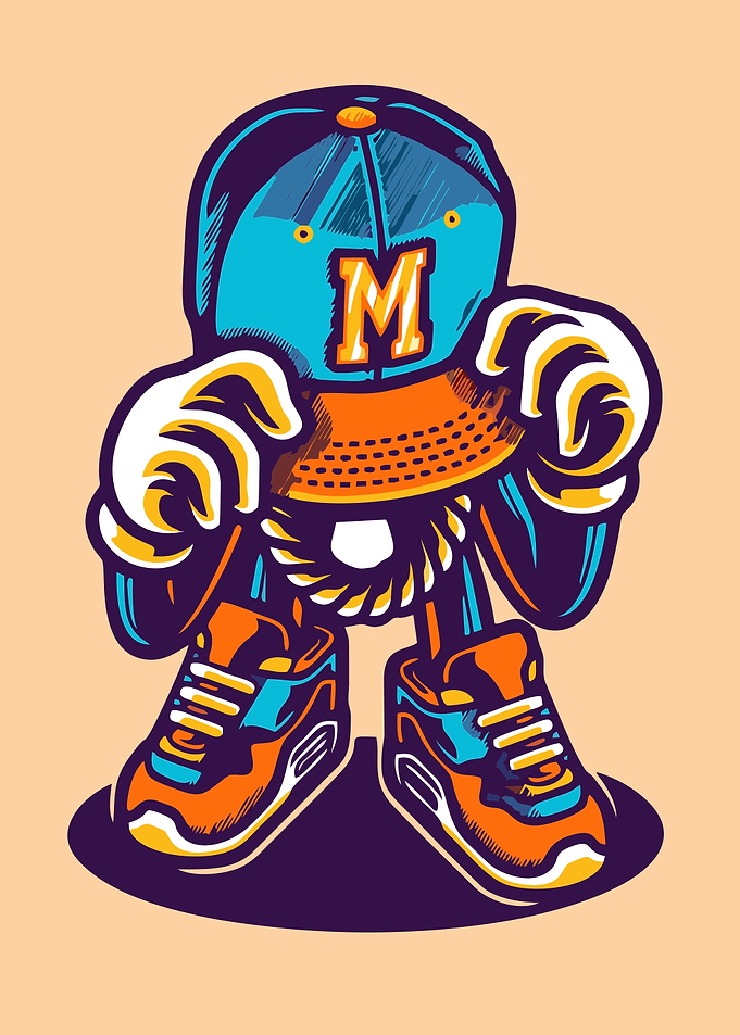 Cartoon Character with Cap and Sneakers