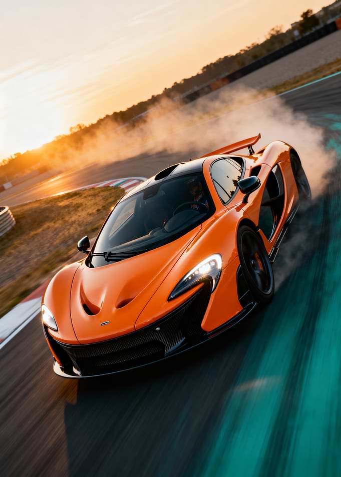 Orange McLaren on Racetrack at Sunset