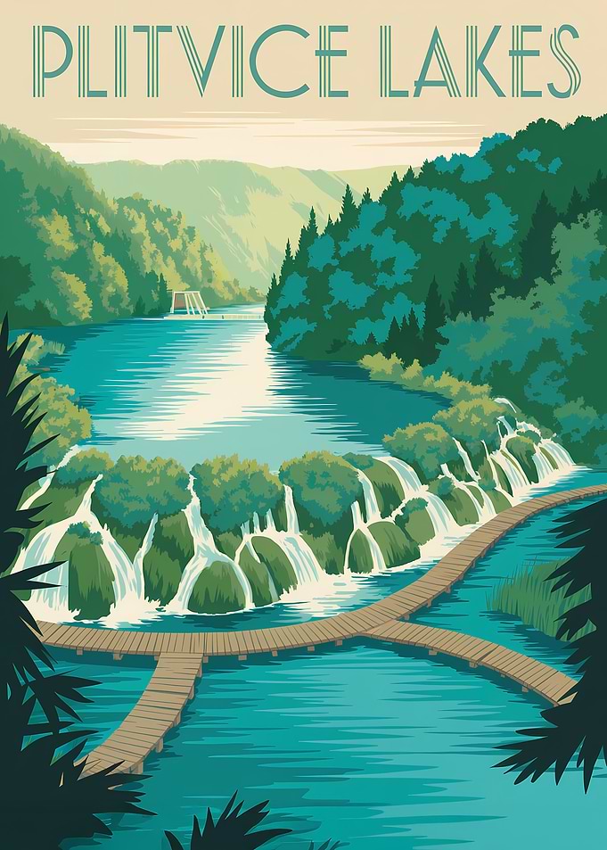 Plitvice Lakes Travel Poster
