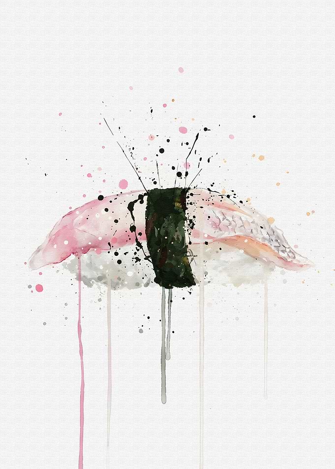 Watercolor Sushi Kamasu Nigiri Art