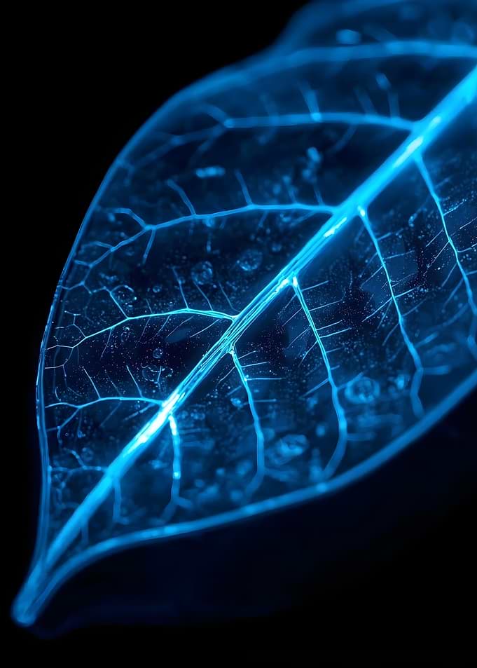 Neon Cobalt Fiber-Optic Leaf: Cyber-Botanical Series