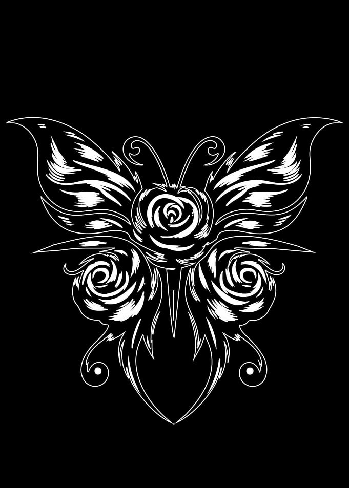 Butterfly Rose White Line Art